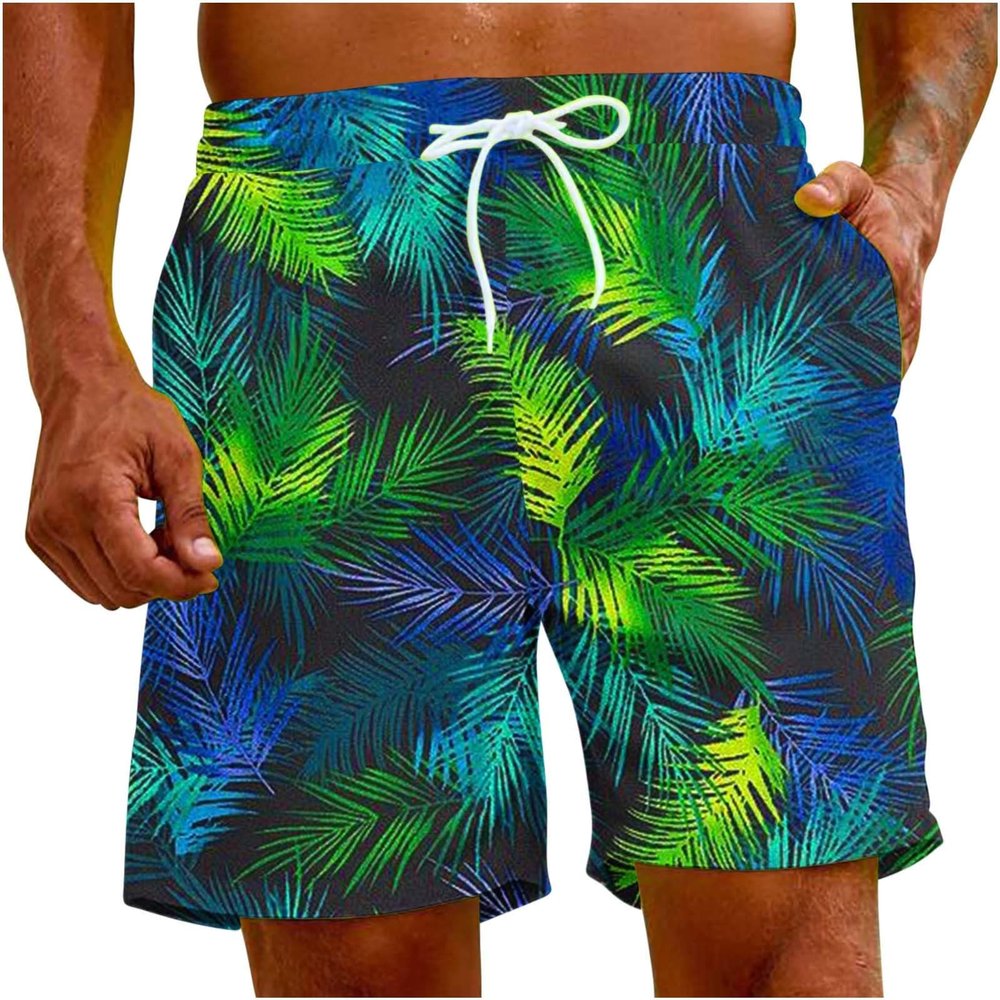 Mens Short Swim Trunks 5 Inch Inseam Beach Shorts with Pockets Quick Dry Bathing Suits Print Hawaiian Swimsuits Mens Swimsuit Trunks Green 4X