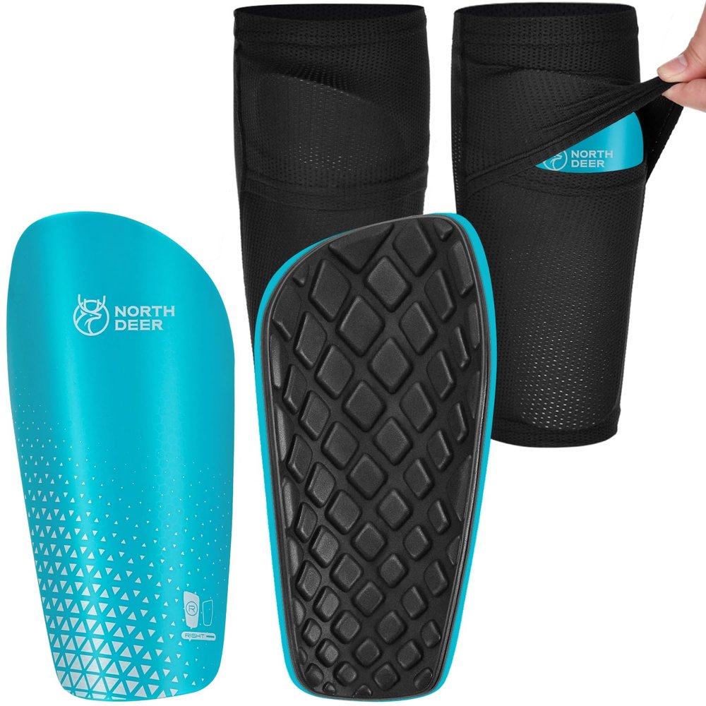 Kids Soccer Shin Guards for Men incl. Sleeves with Optimized Insert Pocket - Protective Soccer Equipment for Boys Girls Adults (Blue S)