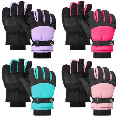 Hicarer 4 Pairs Winter Gloves for Kids Waterproof Snow Ski Gloves Girls Boys Warm Unisex Youth Clothes for Cold Weather(Light Purple, Blue Green, Light Pink, Rose Red,10-15 Years Old)