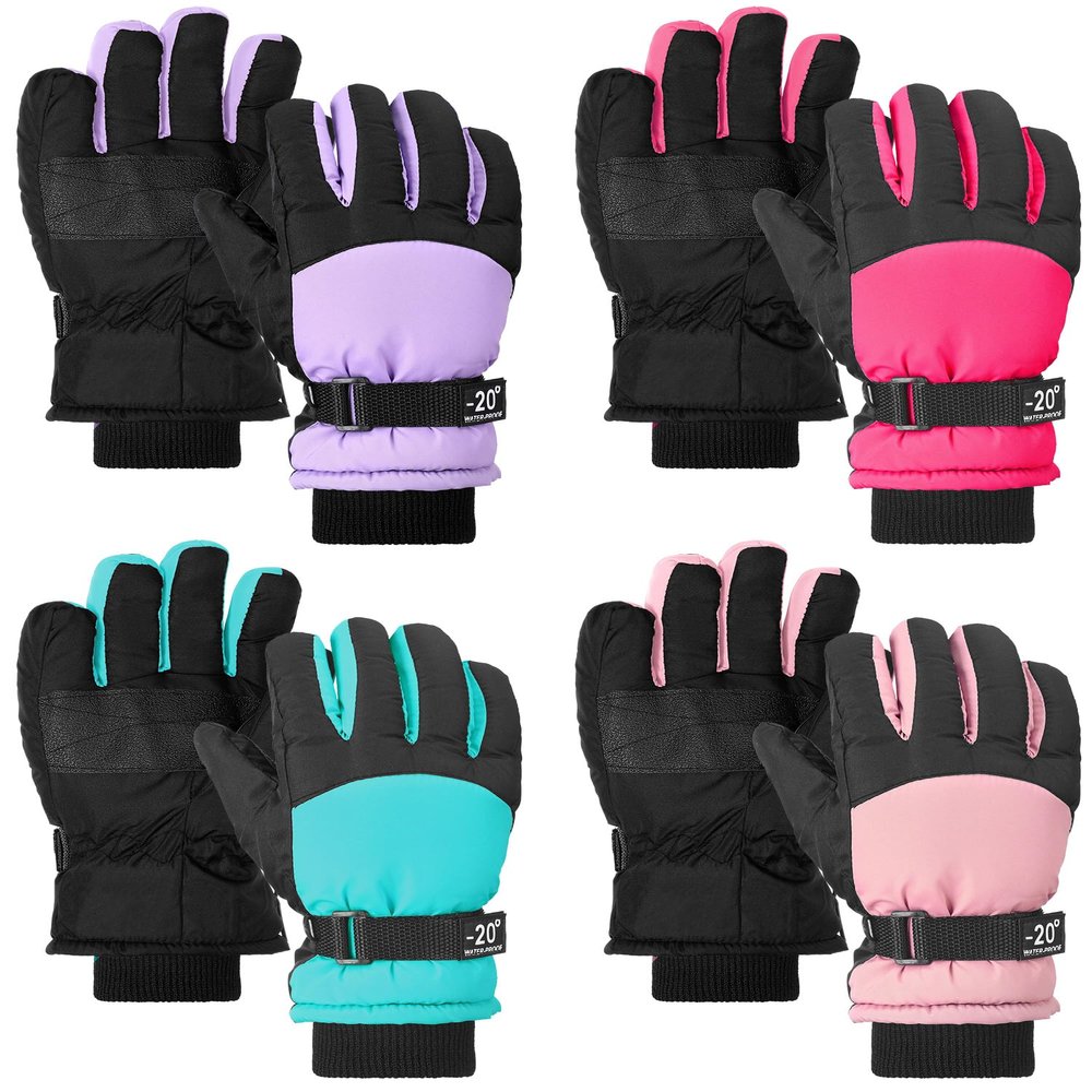 Hicarer 4 Pairs Winter Gloves for Kids Waterproof Snow Ski Gloves Girls Boys Warm Unisex Youth Clothes for Cold Weather(Light Purple, Blue Green, Light Pink, Rose Red,10-15 Years Old)
