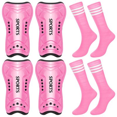 Chuarry 2 Set Soccer Shin Guards for Girls with Socks Toddler Shin Pads Football Kids Sport Protection Lightweight Gear Leg Protection for 3-15 Girls Boys Children Teens(S,Pink)