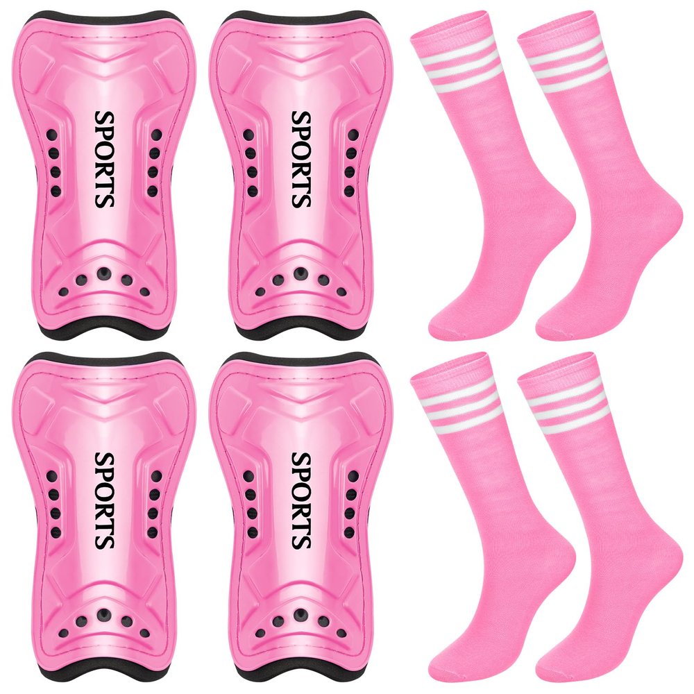 Chuarry 2 Set Soccer Shin Guards for Girls with Socks Toddler Shin Pads Football Kids Sport Protection Lightweight Gear Leg Protection for 3-15 Girls Boys Children Teens(S,Pink)