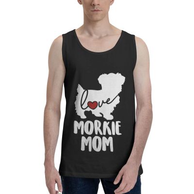 TEEMAD Morkie Mama Tank Top Shirts Cotton Tops Active Crewneck Sleeveless T-Shirts for Mens Black