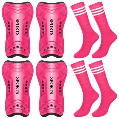 Chuarry 2 Set Soccer Shin Guards for Girls with Socks Toddler Shin Pads Football Kids Sport Protection Lightweight Gear Leg Protection for 3-15 Girls Boys Children Teens(S,Rose Red)
