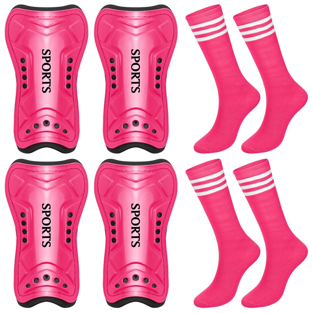 Chuarry 2 Set Soccer Shin Guards for Girls with Socks Toddler Shin Pads Football Kids Sport Protection Lightweight Gear Leg Protection for 3-15 Girls Boys Children Teens(S,Rose Red)