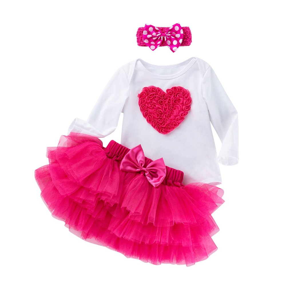 AIMAOMI Baby Girl Clothes Infant Ruffle Sleeve Romper Dress Newborn nesie Headband Outfit Jumpsuit Tutu (Hot Pink, 0-3 Months)