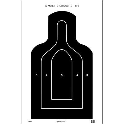 100 Pk, Us Dept of Defense M9 25-Meter E-Type Silhouette Target Heavy Tagboard Paper 9Mm Pistol Black Size: 23.5" X 39.25"