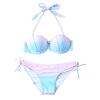 Fall Mermaid Bikini Swimsuit Women Push Up Light Support Mermaid Seashell Bra w Shorts Two Piece Bathing Suits view 1