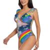 Drtgeds Vibrant Rainbow Print Women's One Piece Swimsuits High Waisted Bathing Ruffled Flounce Suit view 2
