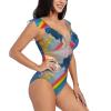 Drtgeds Vibrant Rainbow Print Women's One Piece Swimsuits High Waisted Bathing Ruffled Flounce Suit view 3