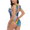 Drtgeds Vibrant Rainbow Print Women's One Piece Swimsuits High Waisted Bathing Ruffled Flounce Suit view 4
