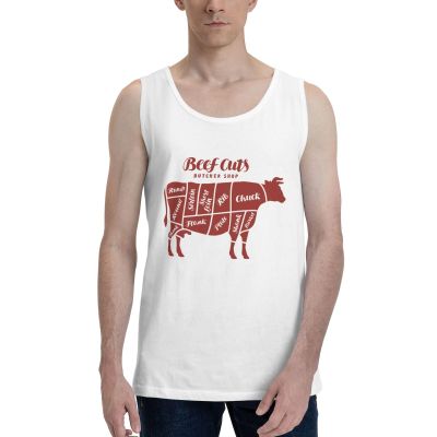 Beef Cuts Animal Silhouette Cow Tank Top Shirts Workout T Active Crewneck Sleeveless T-Shirts for Mens White