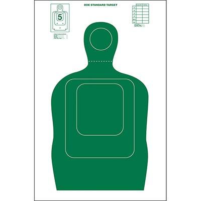 12 Pk, Us Doe Cardboard Target Silhouette Tq-15 with 4 1/2" Circle Added in Head & Dashed Neck Line Green On White Cardboard 24" X 45"