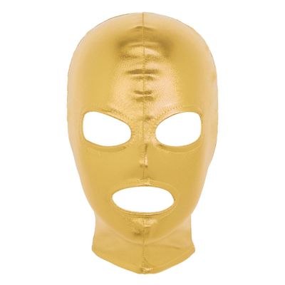 Huimingda Unisex Men Women Open Eyes Mouth Full Face Mask Hood Hat Latex Shiny Metallic Face Mask Cosplay Costume Gold One Size
