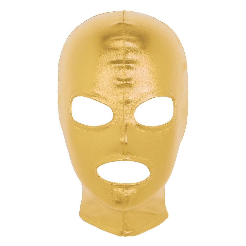 Huimingda Unisex Men Women Open Eyes Mouth Full Face Mask Hood Hat Latex Shiny Metallic Face Mask Cosplay Costume Gold One Size