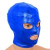 Huimingda Unisex Men Women Open Eyes Mouth Full Face Mask Hood Hat Latex Shiny Metallic Face Mask Cosplay Costume Blue One Size view 3