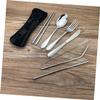 SHOWERORO 7pc Stainless Steel Tableware Set for Picnic Portable Silverware with Holder for Outdoor view 4