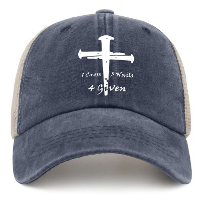 1 Cross 3 Nails 4 Given Hat Men Fashion Jesus Christian Denim Hats for Men Purplish Blue Cycling Cap Plain for Handyman