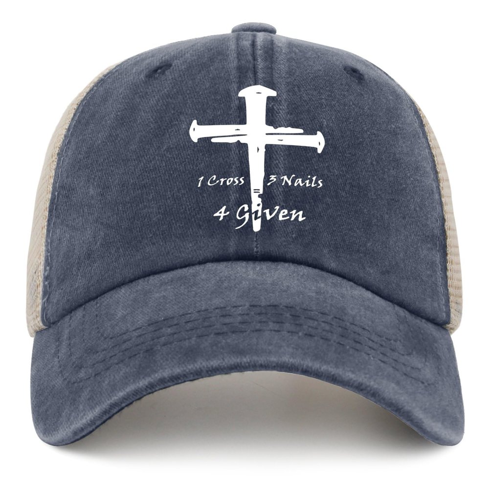1 Cross 3 Nails 4 Given Hat Men Fashion Jesus Christian Denim Hats for Men Purplish Blue Cycling Cap Plain for Handyman