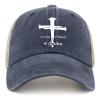 1 Cross 3 Nails 4 Given Hat Men Fashion Jesus Christian Denim Hats for Men Purplish Blue Cycling Cap Plain for Handyman view 1