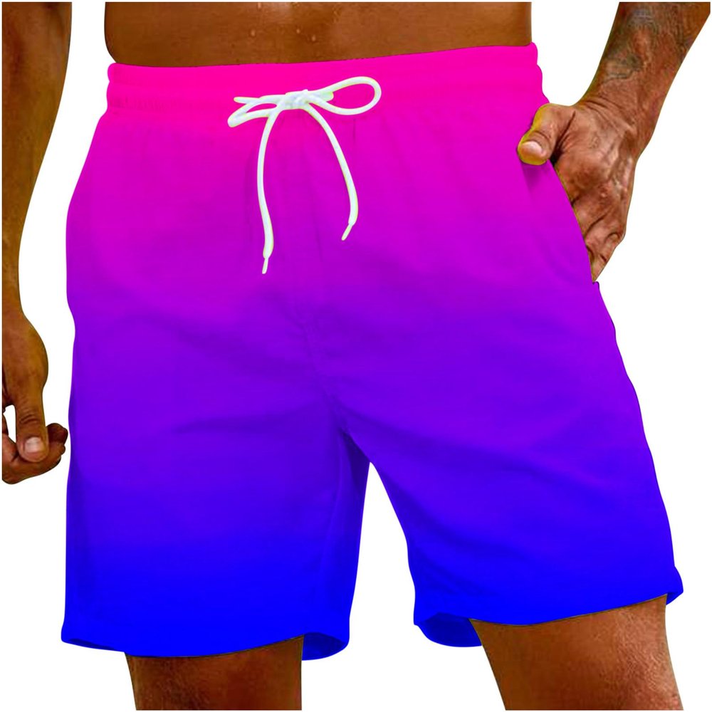 Amazon Deals Swimming Trunks for Men Drawstring Color Block Elastic Waist Bathing Suits Hawaiian Beach Shorts with Pockets Men's Swimming Trunks 2024 Multicolor M