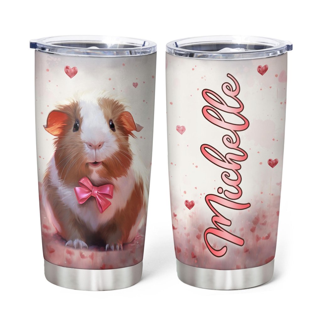 Hyturtle Personalized Gifts Guinea Pig Lover - Guinea Pig Love Hearts Custom Name Coffee Stainless Steel Tumbler 20oz - Cute Animal Lover Gifts For Women, Girl On Birthday, Valentine, Christmas