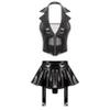 Agoky Women's Faux Leather Rave Sets Outfits Deep V Neck Crop Top with Garter Skirts for Party Dance Black 4X-Large view 1