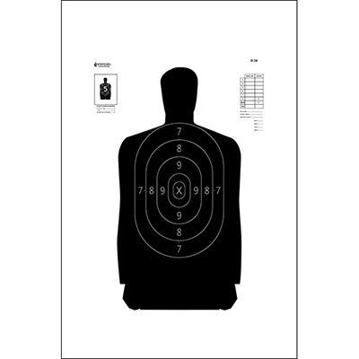 100 Pk, B-34 Qualification Target 25 Yard Reduction of B-27 Police Silhouette Black Size: 17.5" X 23"