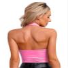 Agoky Women's Faux Leather Rave Sets Outfits Deep V Neck Crop Top with Garter Skirts for Party Dance Pink XX-Large view 4