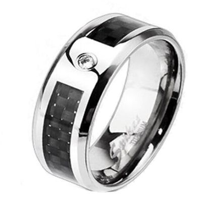 8mm Titanium Men's Black Graphite Carbon Fiber w/CZ Band Wedding Ring Size 12 Fast Free Supply