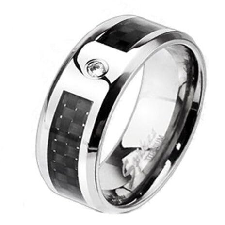 8mm Titanium Men's Black Graphite Carbon Fiber w/CZ Band Wedding Ring Size 12 Fast Free Supply