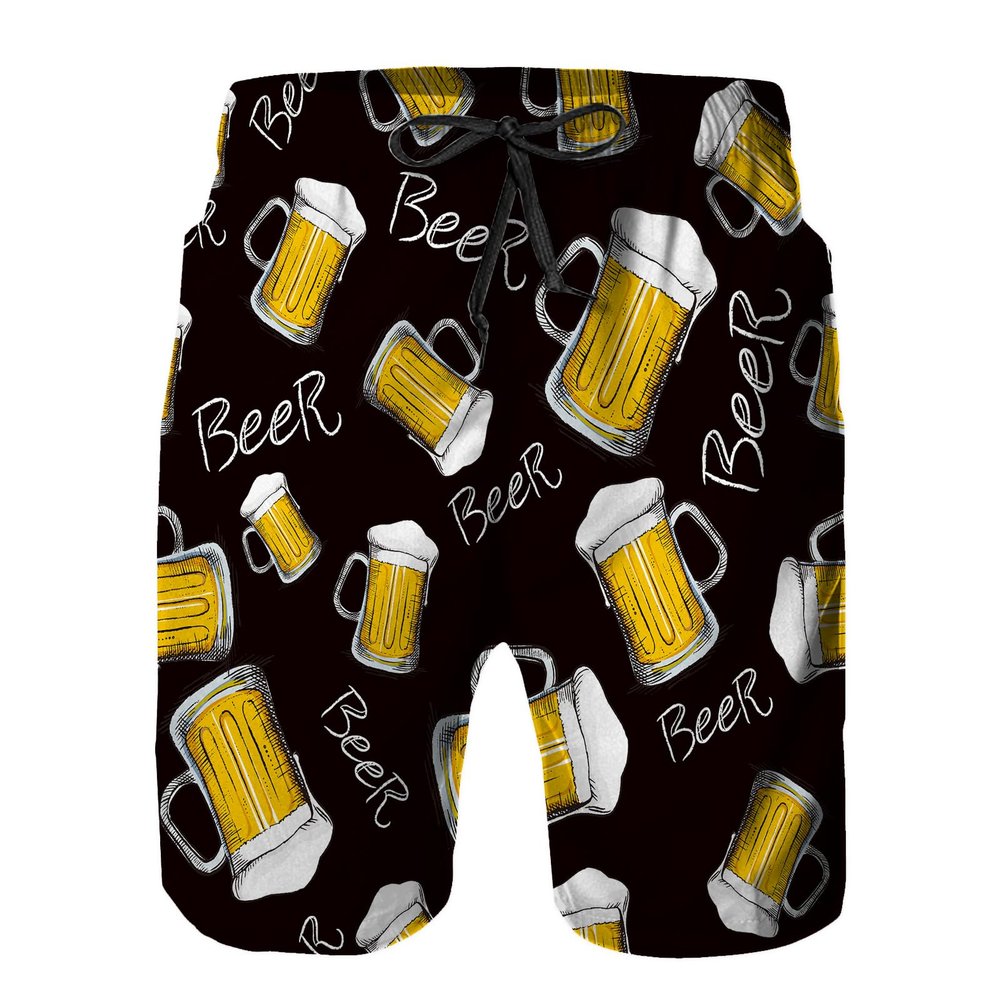 Amextrian Mens Quick Dry Swim Trunks with Mesh Lining,Beer Bottles Seamless Pattern,Summer Surf Long Beach Pants Board Shorts Bathing Suits S