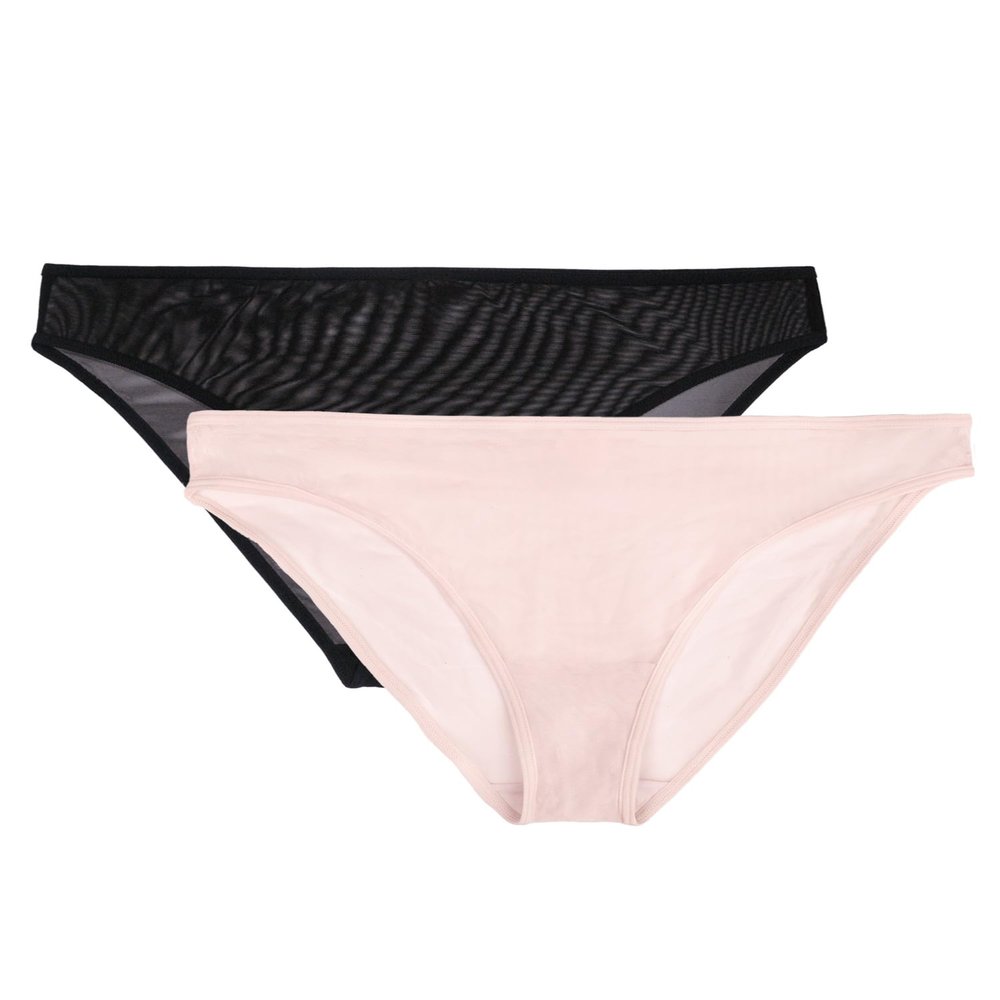 Smart & Sexy Women's Mesh & Lace Cheeky Brief Panties, Available in Multi Packs, Blushing Rose/Black Hue