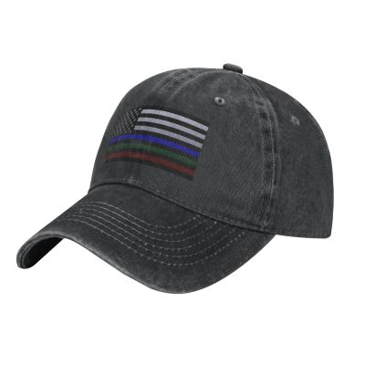 LIFANGMI United States Thin Line Blue-Green-Red Flag Knitting Effect Baseball Cap for Men Women Hats Adjustable Vintage Cowboy Hat Sun Hat