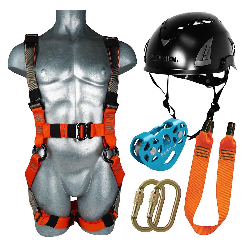 Fusion Climb Zipline Harness Kit for Kids Backyard Outdoor, Playground Entertainment with Stainless Steel Pulley-Blue (Medium/Large)