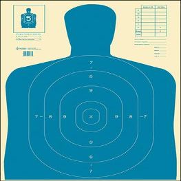 24 Pk, B-27E Economy Target Full Size B-27 Silhouette Cut Off Below 7 Ring Blue Size: 23" X 35"