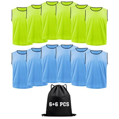 TopTie 12 PCS Nylon Mesh Scrimmage Team Training Vests, Event Vest for Basketball-LIGHTBLUE YELLOW-Adult