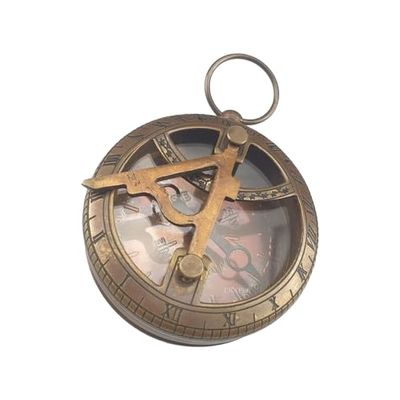 Antique Gilbert & Sons Pocket Brass Sundial Compass Nautical Navigational Durable Collectible Round Compass for Camping & Hiking Tool