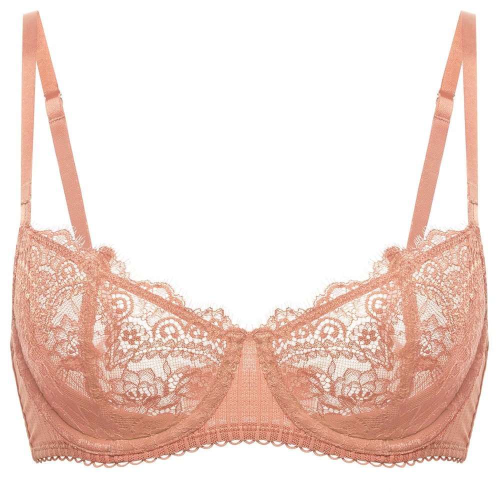 DOBREVA Women's Sexy Lace Push Up Plus Size Bra Sheer Balconette Underwire Unlined Cream Coffee 36E