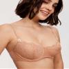 DOBREVA Women's Sexy Lace Push Up Plus Size Bra Sheer Balconette Underwire Unlined Cream Coffee 36E view 2