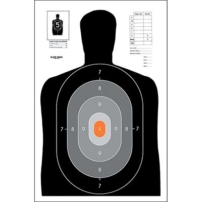 24 Pk, B-27E Pros Target with Shaded Scoring Rings Starting Outside & Going Dark to Light with A Bright Orange Center Black & Gray & Orange Size: 23" X 35"
