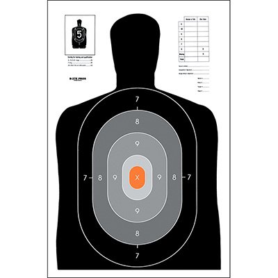 24 Pk, B-27E Pros Target with Shaded Scoring Rings Starting Outside & Going Dark to Light with A Bright Orange Center Black & Gray & Orange Size: 23" X 35"
