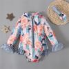 NineFit Basics Girls Long Sleeve Ruffle Swimsuits Rash Guard Bathing Suit with Hairband for Toddler Kids Swimwear (BU1, 4-5 Years) view 3