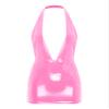 YiZYiF Women's Latex Faux Leather Buckle Neck Bodycon Evening Party Short Solid Mini Dresses Pink B 4X-Large view 1