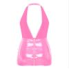 YiZYiF Women's Latex Faux Leather Buckle Neck Bodycon Evening Party Short Solid Mini Dresses Pink B 4X-Large view 4