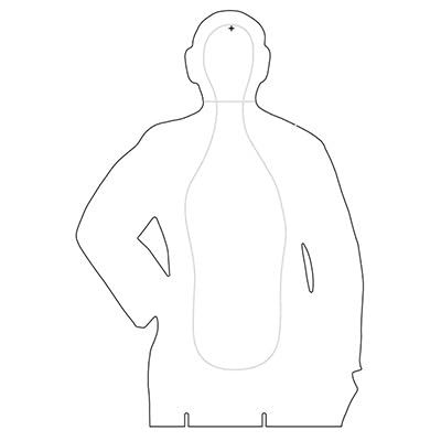 24 Pk, B-21E Cardboard Target Silhouette, Features Shaded Standard B-21E Scoring Lines, Plus an Additional Line to Separate Head & Torso Gray On White 22" X 32"