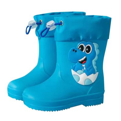 NineFit Basics Toddler Dinosaur Rain Boots with Adjustable Buckle Infant Lightweight Non Slip Rainboots Kids (Blue, 7.5 Toddler)