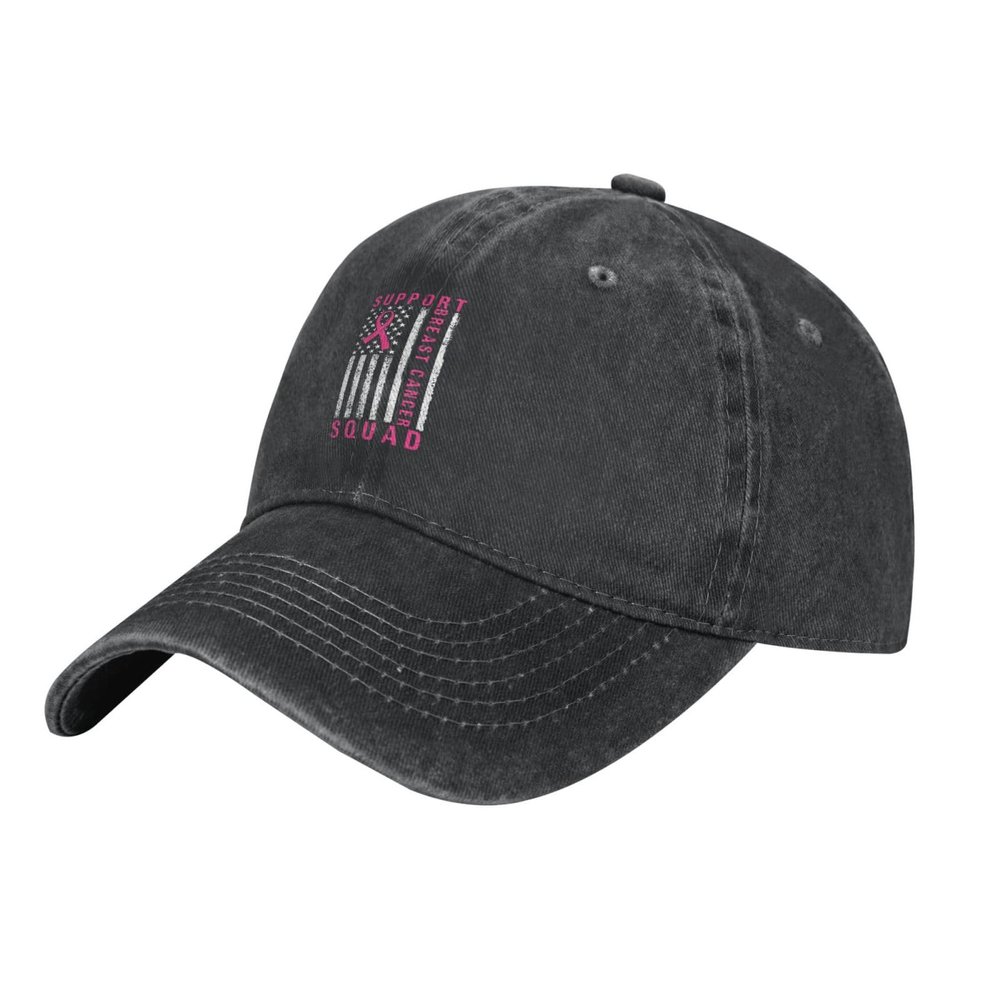 LIFANGMI Support Breast Cancer Squad USA Flag Baseball Cap for Men Women Hats Adjustable Vintage Cowboy Hat Sun Hat Black