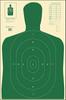 100 Pk, B-27E Economy Target Full Size B-27 Silhouette Cut Off Below 7 Ring Green Size: 23" X 35"