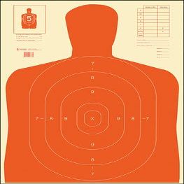 48 Pk, B-27E Economy Target Full Size B-27 Silhouette Cut Off Below 7 Ring Orange Size: 23" X 35"
